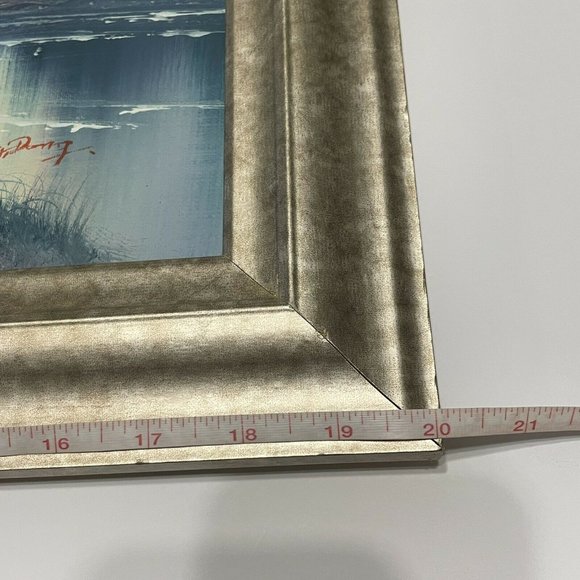 Sunset Seascape Beach Painting  20x16” Signed  Wood Framed Lighthouse Birds - Picture 10 of 10